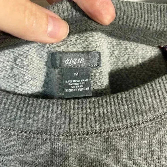 Aerie Medium Crewneck Sweatshirt with Red Plaid Sleeves. - Picture 2 of 5